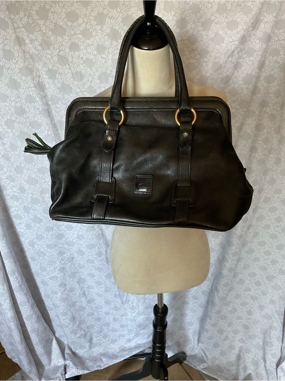 Dooney & Bourke Black Leather Satchel with Gold Hardware